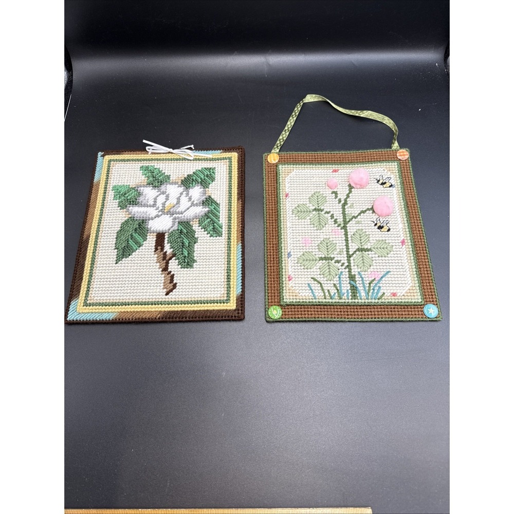 Plastic Canvas Completed Wall Decor Door Hanger Flowers 8 X‎ 9.5"